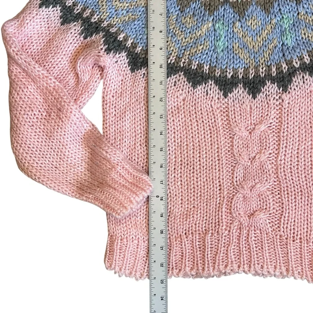 Le Pull-Over 80s Vintage Women’s Sz S Pink Fair Isle Sweater Pullover Crewneck